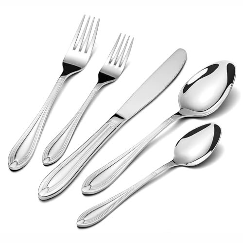 univionlions Besteck Set 4 Personen- 20 teilige Besteckset Silber Elegantes Essbesteck Set mit Messer Gabel und Löffel Poliertes Edelstahlbesteck für Küche Partys Restaurants
