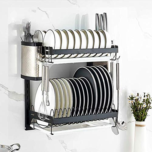 XDAWQP Escurridor con Soporte para Cubiertos Escurridor de Platos Escurridor de Acero Inoxidable para Cocina Escurridor de Cubiertos para Colgar en la Pared Caja de almacenamien