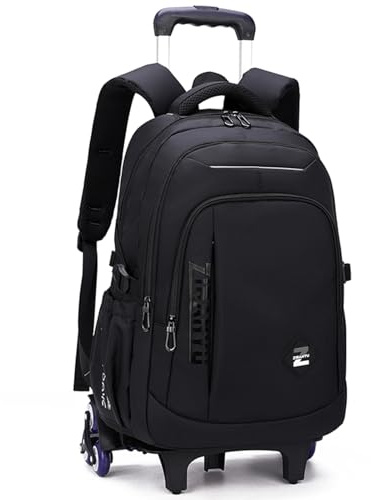 Amythe Zainetto per Ragazzo con Ruote, 30L Zaino Trolley Scuola Media e Superiore Leggero, Zaini Porta pc 15.6 Pollici Uomo con Carrello, Adatto per il Tempo Libero e i Viaggi, Nero