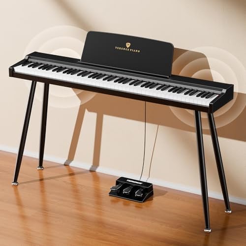 TERENCE Piano digital de 88 teclas, teclado de tamaño completo, piano digital semicontrapesado, 128 sonidos para principiantes y profesionales, conexión MIDI, conexión para auriculares y tres pedales