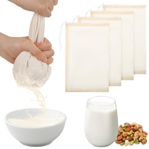 4 Pack Nut Bag Strainer for Juicing, 12 × 8 Inches Fine Mesh Nut Milk Bag Reusable Milk Nylon Bags for Straining, Multiple Usage Cheese Cloth Bags for Straining for Oat Milk Juice Coffee Yogurt