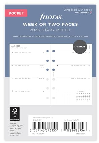 Filofax Kalender Miniimal Week to view Diary Refill Pack Pocket 2026