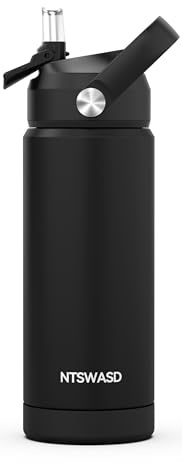 Ntswasd Borraccia Termica Bambini, In Acciaio Inox,550 Ml, Senza Bpa,bottiglia Acqua Con Cannuccia A Prova Di Perdite, Per Sport,Scuola palestra（Nero）