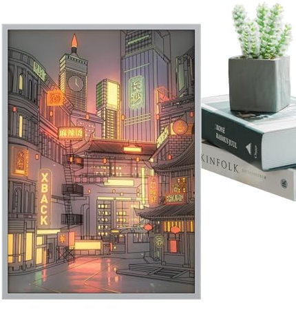 Exposition urbaine – en acrylique, pour entrée, panneau LED | toile pour chambre à coucher, cadre de nuit en aluminium, décoration de salon, art pour chambre à coucher, paysage