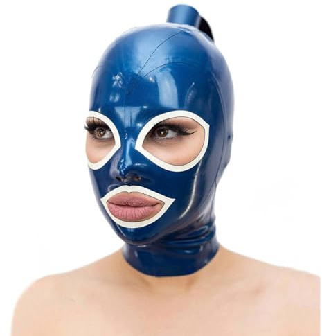 WXLPCGO Latex Gummi Maske Vollgesicht Haube Pferdeschwanz Gummimaske Zurück Zip Perücke Kopfbedeckungen für Ihre Eigenen Haar(Size:L-68CM)