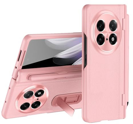 Compatible avec Oppo Find N5 2025, étui à charnière, protecteur d'écran HD intégré, stylet S et béquille, cuir rigide résistant aux chocs + coque de protection intégrale en polycarbonate (rose)