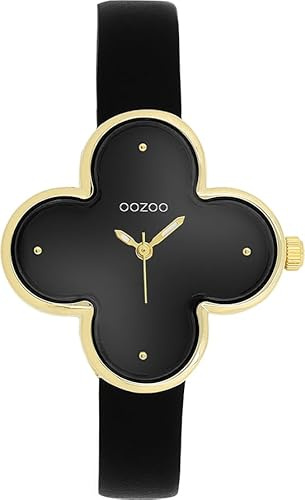 Oozoo Timepieces Damen Uhr in Gold I Armbanduhr Damen mit Lederarmband I Moderne Uhr für Frauen I Edle Analog Damenuhr in Kleeblattform 32x32mm Gehäuse C11520