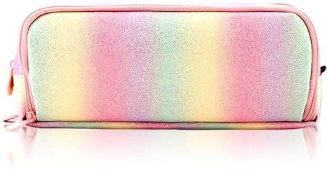 MOTIBACK Large Capacity Pencil Case, 3 Colors Pencil Pouch with 3 Compartment, Big Storage School Supplies Organizer, Glitter Makeup Bag for Girls Women Travel Business Office (Rainbow)