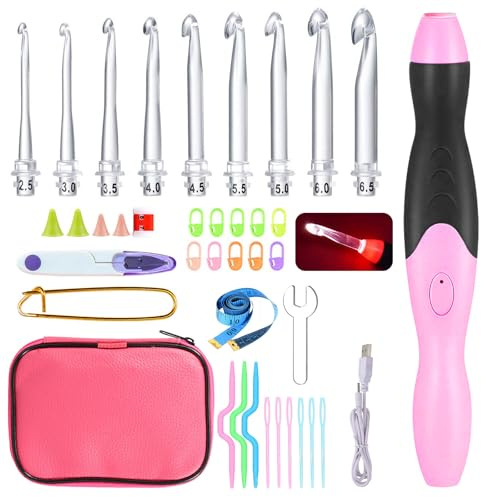 LEDS-Beleuchtete HäkelnadelZ Set,9 Stück LEDS-HäkelnadelnS,LED-Häkelnadel-Set Mit Beutel,Beleuchteten Häkelnadeln 2.5MM-6.5MM,Beleuchtete Häkelnadeln Set Für Häkelanfänger,DIY Bastelbedarf
