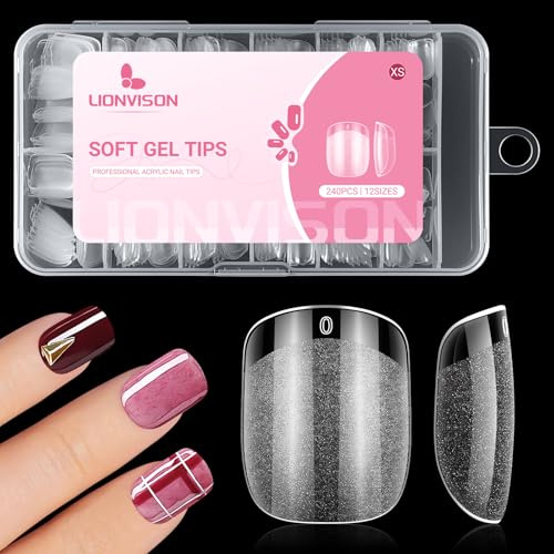 Extra Short Square Nail Tips: 240Pcs Soft Gel Nail Tips - Shape Pre Half Matte Full Cover Clear Acrylic Gel Kit False Press on Nails for Extension DIY Salon 12 Sizes