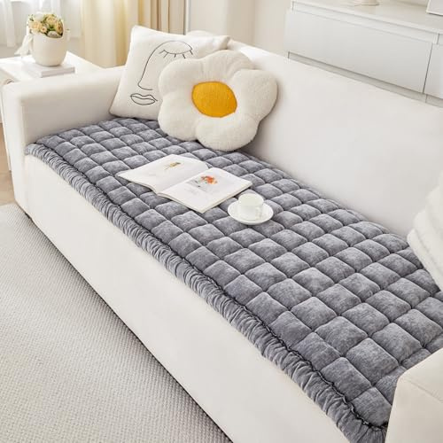 AEEISHOMEREFORM Chenille Sofaüberwurf rutschfest & extra dick, maschinenwaschbar – Sofaschoner für Hunde & Katzen, bleibt an Ort und Stelle (Grau, 70x210cm)
