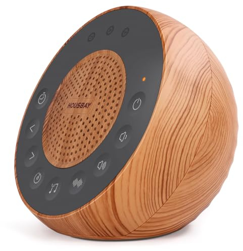 Housbay White Noise Machine, ausilio per addormentarsi per adulti e bambini, 35 suoni naturali rilassanti per addormentarsi, macchina sonora bianca con timer Sleep e design effetto legno