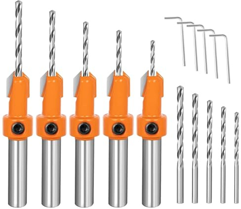 HONRIGO Adjustable Drill Countersink Bit Set 5 Pcs - Woodworking Tool Kit with Replaceable Bits & Quick Change Feature