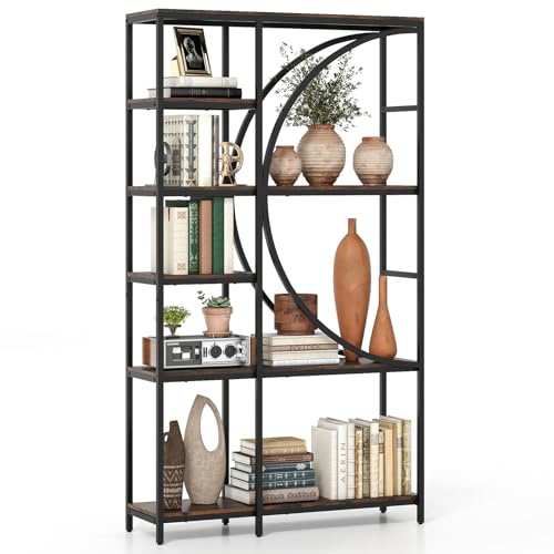 COSTWAY Geometrisches Bücherregal, Büroregal mit offenen Holzregale & Metallrahmen, Standregal industriell, Aufbewahrungsregal für Wohnzimmer & Arbeitszimmer