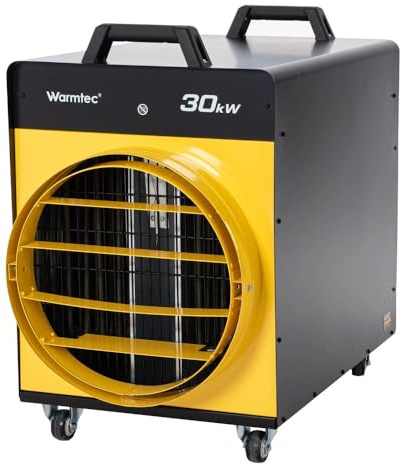 WARMTEC Heizlüfter mit Thermostat 30kW - Bauheizer 400V Starkstrom für Baustelle, Garage oder Halle - Heizgebläse mit IP24 Schutz und Überhitzungsschutz - Elektroheizer mit Stahlgehäuse