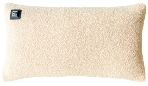 Warmpi® Teddy-Heizkissen 30x50 cm – Elektrisches Infrarot-Wärmekissen mit 10.000 mAh Powerbank – Kabellos & mit Kabel nutzbar – Ergonomisches Rückenkissen & Nackenkissen – 3 Heizstufen (Off-White)