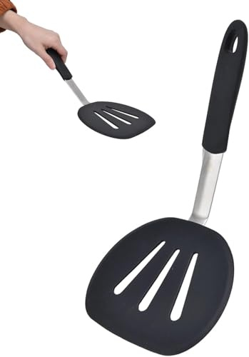 Silikon Pfannenwender 31,2x15,1cm aus Silikon und Edelstahl flexibel spülmaschinenfest Pfannkuchenwender mit runder breiter Form für Pfannkuchen Eier Braten