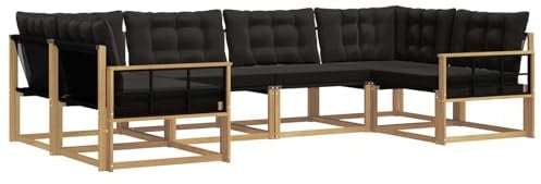 vidaXL Outdoor-Sofagarnitur mit Kissen 6 pcs Weiß und Schwarz, Garten-Sofa, modernes Outdoor-Sitzset, strapazierfähige Terrassenmöbel, gemütliche Lounge für Dein Wohnzimmer