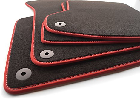 Fußmatten (Velours) Roter Rand mit weißer Sports Tuning Naht, Automatten Set, inkl. Befestigungssystem
