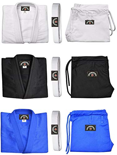 Prime Brazilian Ju Jitsu Uniform Suit Clothing OUtfit BJJ Aikido Gi 1303-Black With Free White Belt (1303-White, A2)