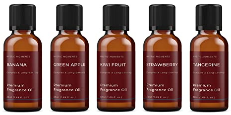 Mystic Moments | Fruit Salad Fragrance Oil Starter Pack | 5x50ml | Five scents: Strawberry, Green Apple, Banana, Kiwi Fruit and Tangerine for candles, wax melts and soaps.