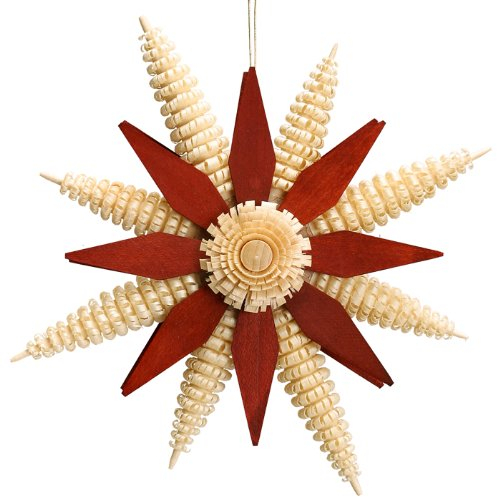 Rudolphs Schatzkiste Christbaumschmuck Holzstern mit Ringelbäumchen Kieferblätter Rot Ø 21cm NEU Weihnachtsbaum Weihnachtsstern Baumbehang Baumschmuck Weihnachtsschmuck Baum Dekoration Seiffen
