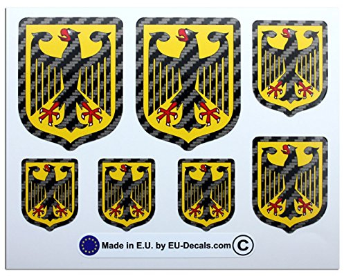Set mit 7 Kohlefaser-Aufklebern, Motiv: Deutsche Bundesadler, Deutschland-Flagge, Emblem, laminierte Aufkleber, MioVespa-Kollektion
