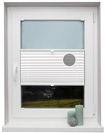 Plissee auf Maß Thermo für alle Fenster Montage in der Glasleiste Blickdicht mit Spannschuh Sonnenschutzrollo Weiß Breite: 81-90 cm, Höhe: 40-100 cm