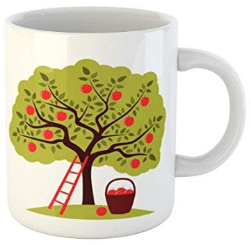 Awowee Coffee Mug Brown Apple Tree Ladder and Basket of Apples Green 11 Oz Ceramic Tea Cup Mugs Best Gift Or Souvenir For Family Friends Coworkers