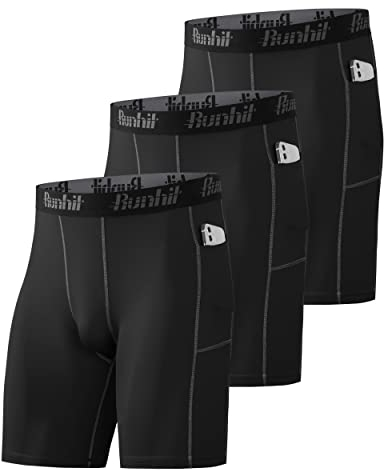 Runhit 3er Pack Herren Kompressionsshorts Mit Tasche - Base Layer Sport Unterhosen Funktionsunterwäsche Tight Kompressionshose Kurz Laufunterwäsche Radlerhose 2XL
