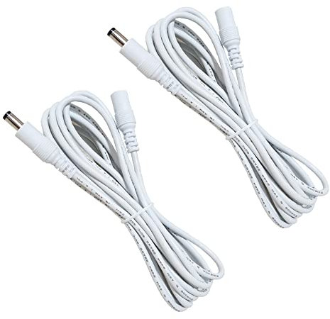 AsanWise 2pcs 1m/3.3ft DC Plug Extension Cable, 2.5mm x 5.5mm DC Power Male to Female Extension Cord, 12V CCTV Wireless IP Camera, White
