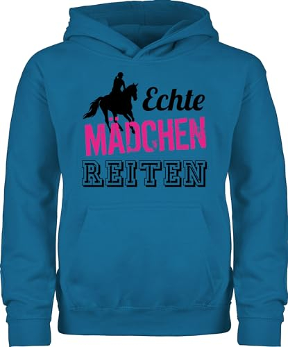 Kinder Hoodie Jungen - Statement Sprüche - Echte Mädchen reiten Fuchsia - 152 (12/13 Jahre) - Himmelblau - pferdepulli kapuzenpulli mit spruch spruche pullover hoody sprüchen reitpullover pulli