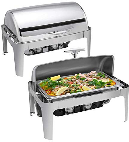 WSHA Juego de Buffet de Plato de roce con Tapa Enrollable, Chafer de Catering de Acero Inoxidable de 8 Cuartos, Estufa de Buffet Rectangular, calefacción de Combustible, para Fiestas(Paquete de 2)