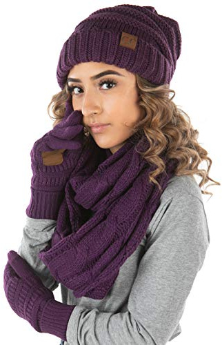 Funky Junque Damen Oversized Beanie Infinity Scarf Texting Glove Beanie (3er Pack)