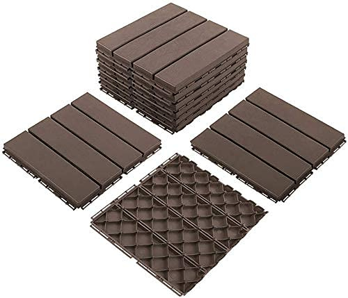 Domi Outdoor Living Terrassenfliesen, 30,5 x 30,5 cm, zusammensteckbare Terrassenfliesen, 4 Lamellen, Kunststoff, für den Außenbereich, 27 Stück, Dunkelbraun