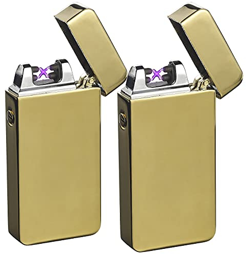 PEARL Elektrisches Feuerzeug: 2er Pack Elektronisches USB-Feuerzeug mit Akku, golden (Elektrischer Zigarettenanzünder, Lichtbogen, e Ziggarette)
