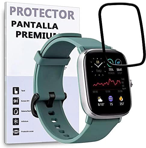 REY Protector de Pantalla Curvo para AMAZFIT GTS 2 Mini, Negro, Premium, 3D / 4D / 5D, Anti Roturas