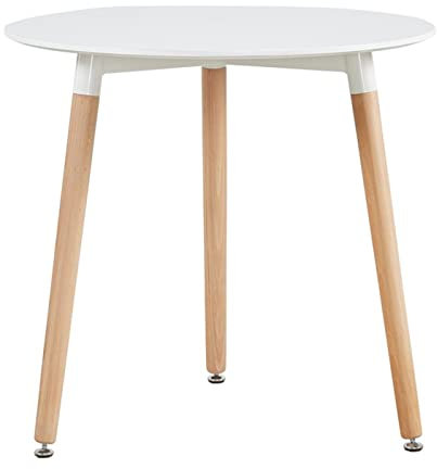 FURNITABLE Table à Manger Ronde, Table de Cuisine Scandinave avec Pieds en Hêtre pour Salon, Salle à Manger, Bureau, Salle de Repos, 80 * 80 * 75 Cm, Blanc