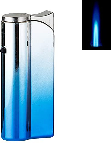 Sturmfeuerzeug Imola Jet Feuerzeug Metall massiv in edlem Design Jetflamme windfest Gas Turbofeuerzeug (Chrom Blau)