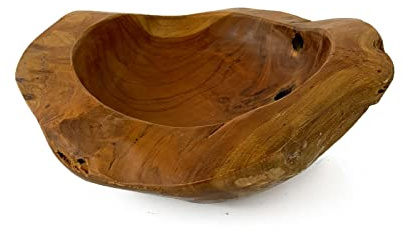 Darthome Teak Root Bowl 25cm Antique Rustic Kitchen Food Hand Carved Wood Fruit Snack Nut