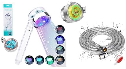 7 colores cambiantes con temperatura del agua, LED, estructura de microboquilla giratoria de 360°, cabezal de ducha hidroeléctrico integrado con manguera de acero inoxidable de 5 pies