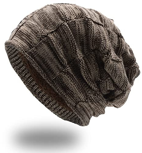 UPhitnis Mütze Beanie Herren Winter-Long Slouch Wintermütze Haube Herren-Beanie Damen mit Kariert Sehr Weichem Fleecefutter