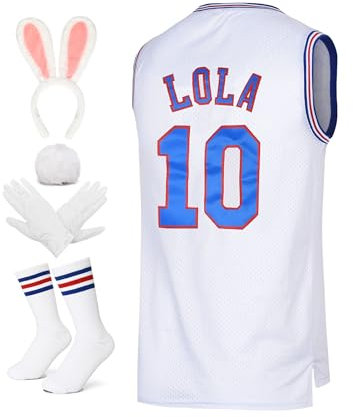 Herren Basketball Trikot Lola #10 Bugs #1 Space Movie Jersey 90S Hip Hop Kleidung Shirt für Party, #10 Weiß, XX-Large