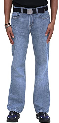 True Face Men's Bootcut Jeans – Straight Leg Regular Fit Denim Trousers, Zip Fly, Flared Stretch Bell Bottom with Multiple Pockets & Free Belt Boot Cut Jeans for Men UK Stone Wash 40W / 32L