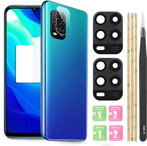 YHX-OU 2 Lenti per Fotocamera da 6,57, Vetro di Ricambio per Xiaomi Mi 10 Lite 5G, Vetro Fotocamera Posteriore + 2 Pezzi per Xiaomi Mi 10 Lite 5G, Pellicola Protettiva per Schermo + pinzette (Nero)