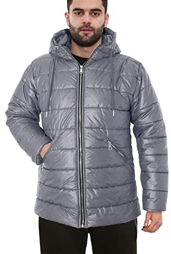 A2Z Ladies Hooded Silver Zipped Puffer Jacket Steel Grey Padded Long Sleeves Jacket Fashion Coat Gift for Adults S-XXL