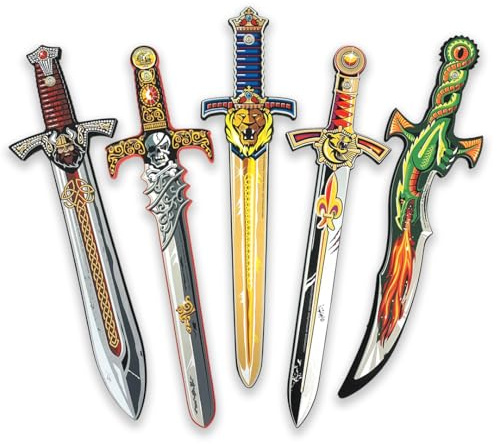 Liontouch - Set di 5 Spade in Gommapiuma per Bambini - Età 3+ | Per Giochi di Combattimento 5 Stili: Drago Fantasy, Re Leone, Principe, Pirata, Vichingo | Armi Giocattolo Sicure e Durevoli per Ragazzi