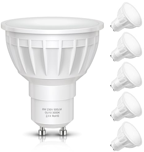 LOHAS-LED GU10 LED Neutralweiss lampe, 5.5W Ersetzt 50W, 500LM, 4000K Leuchtmittel GU10 Naturweiß, 120°Abstrahlwinkel, Nicht Dimmbar, 5 stück