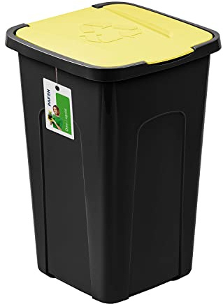 PAFEN Grande Poubelle 50L avec Couvrecle - 550 x 365 x 370 mm - Tri des Déchets, Jaune