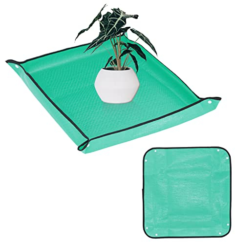 Kunjocy Tappetino per rinvaso per piante, impermeabile, pieghevole, per trapianto di piante, per giardino, piante grasse (100 x 100 cm, verde)